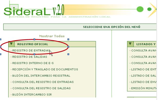 Pantalla Menú Principal Sideral