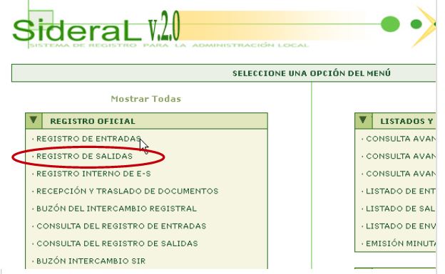 Pantalla Menú Principal Sideral