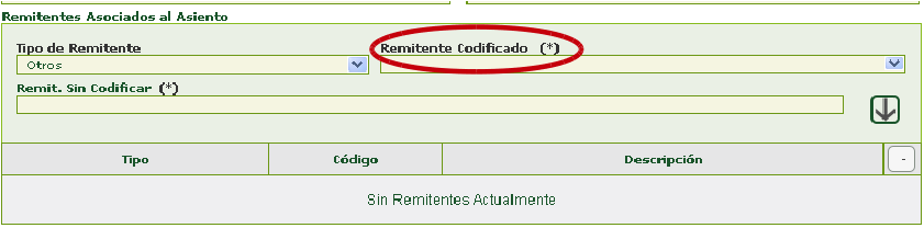 Pantalla Remitentes asociados