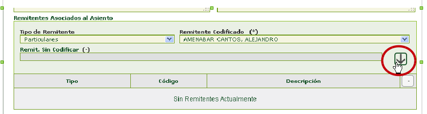 Pantalla Asociar Remitente