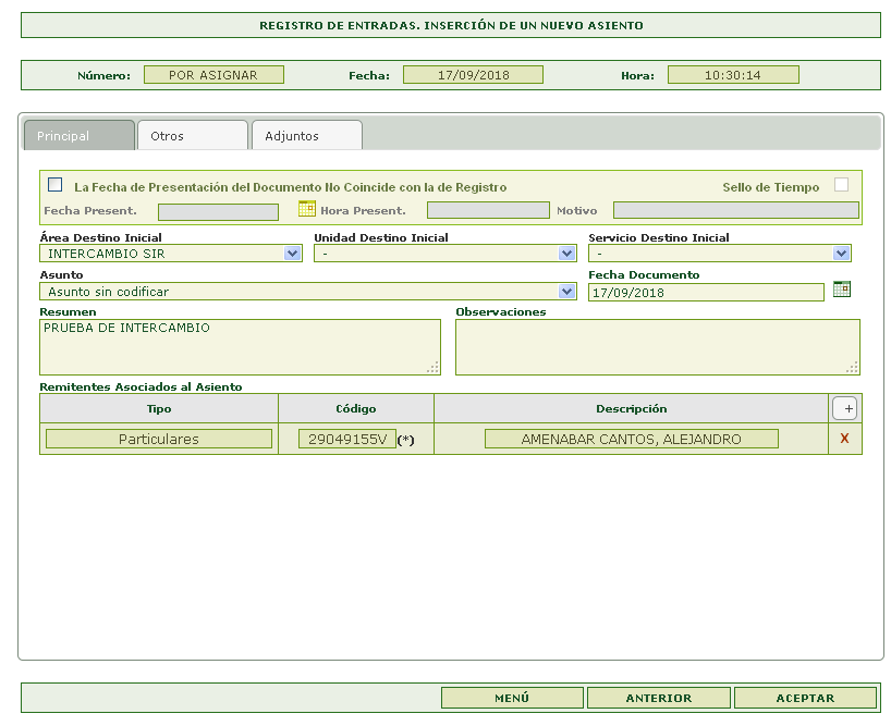 Pantalla principal con datos