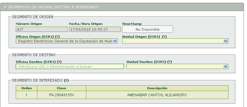 Pantalla Segmento Origen