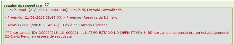 Pantalla actualización estados SIR