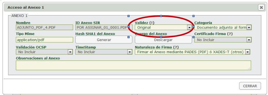 Pestaña Edición Anexos - Registro Salida