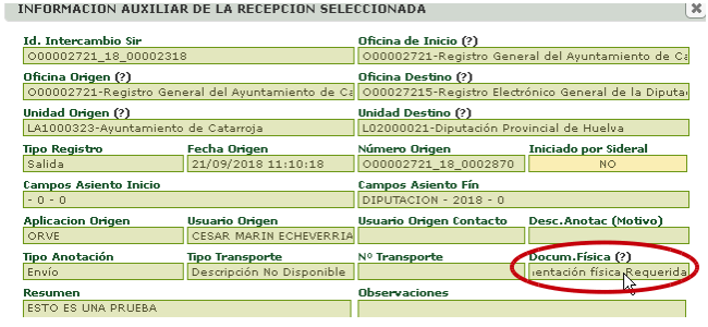 Pantalla Documentación Física