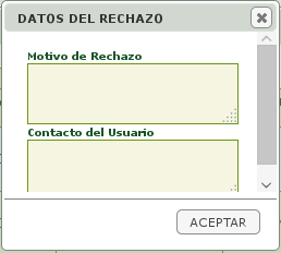 Pantalla motivo rechazo