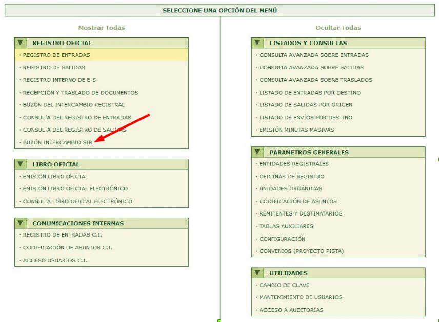 Menu Principal - Intercambio SIR