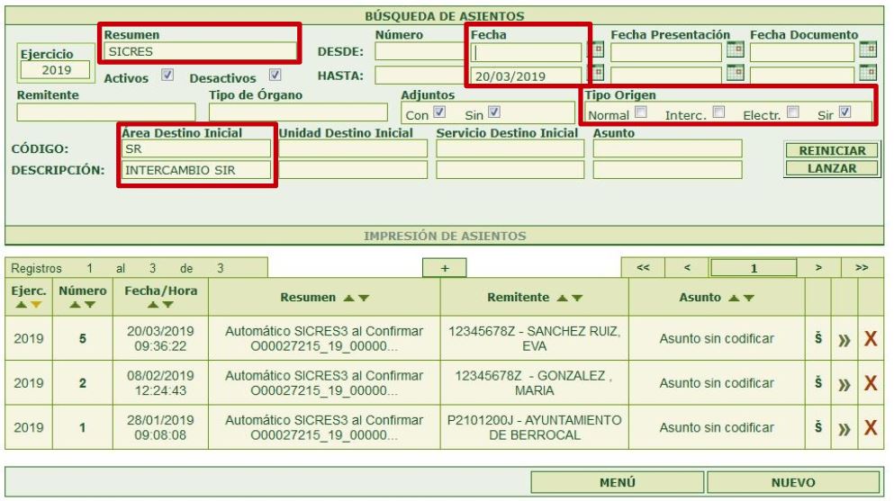 Consulta Entrada Registros SIR