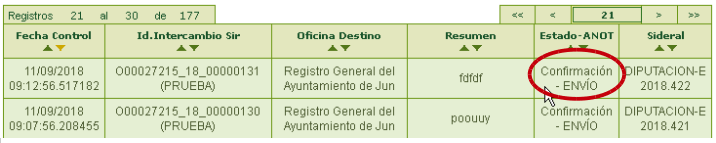 Pantalla Confirmación-Envío