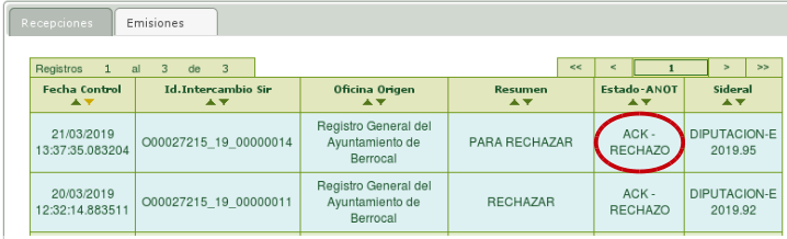 Pantalla ack-rechazo
