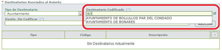 Registro Salida - Remitente Codificado