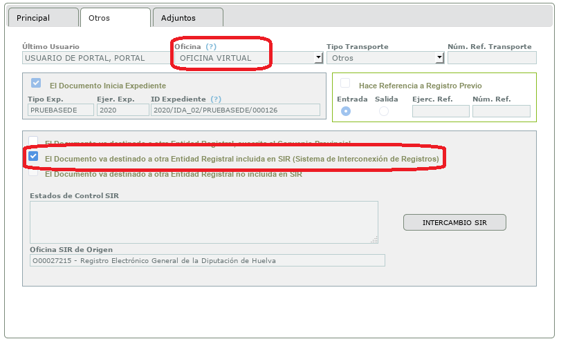 Registro Entrada - Envio SIR