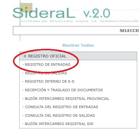 Pantalla Menú Principal Sideral