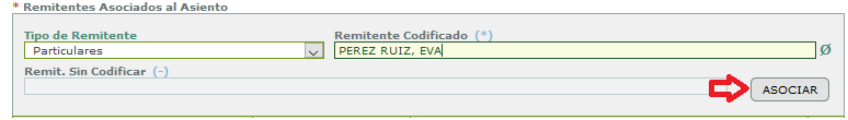Pantalla Asociar Remitente