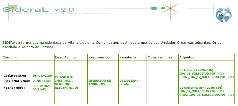 Comunicaciones - Aviso Alta