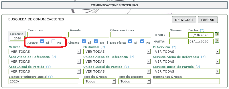 Comunicaciones - Inactivas