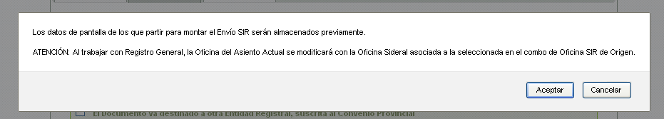 Pantalla advertencia SIR
