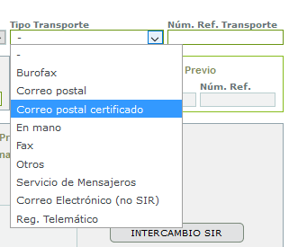 Pantalla selección SIR