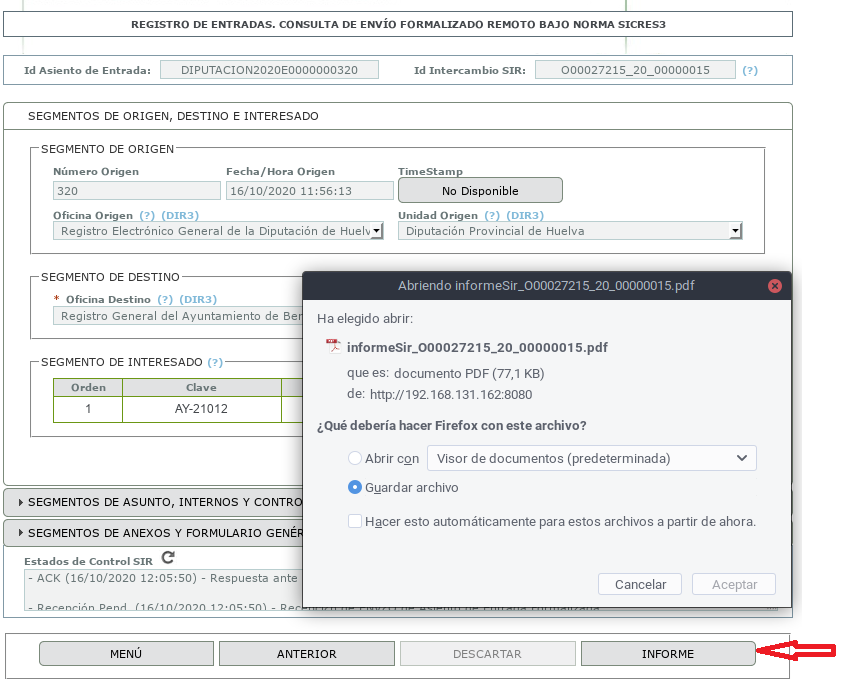 Pantalla informe