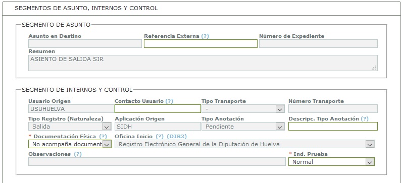 Segmento InternosControl - Registro Salida