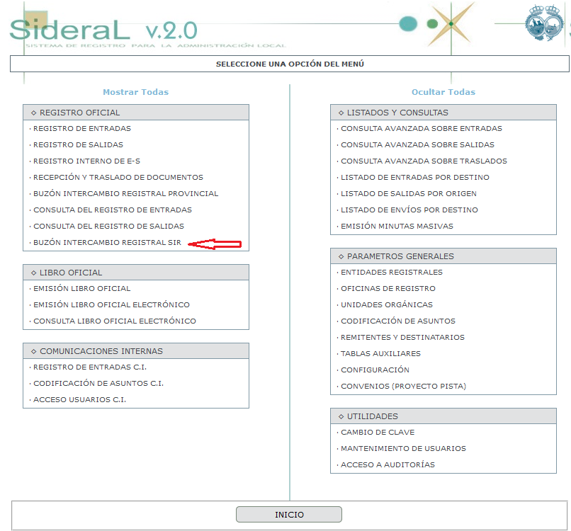 Menu Principal - Intercambio SIR