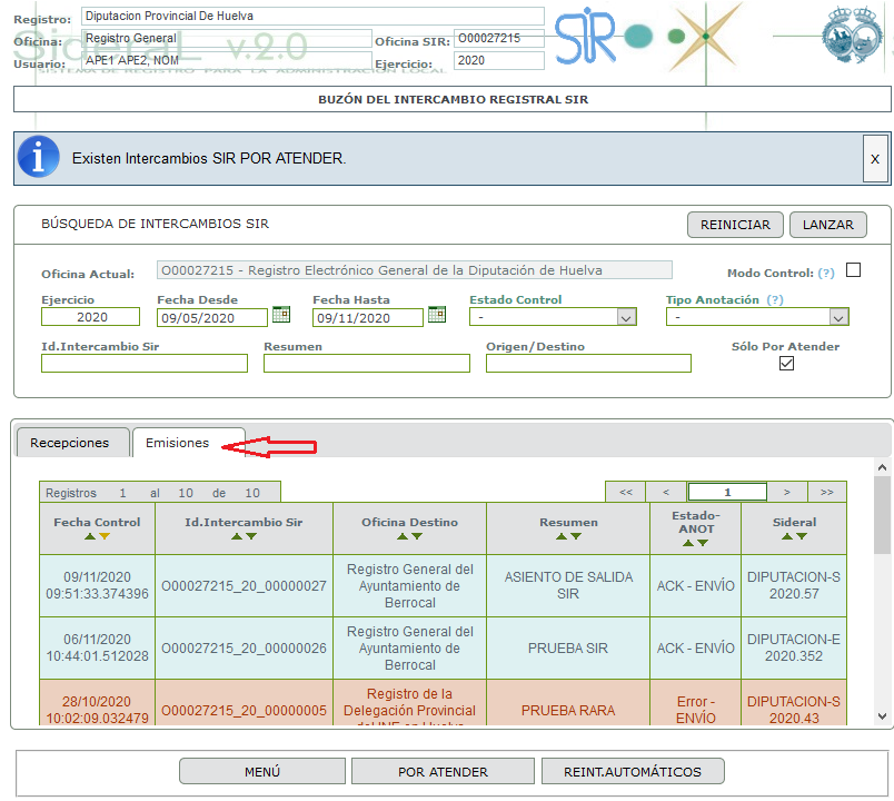 Intercambio SIR - Emisiones