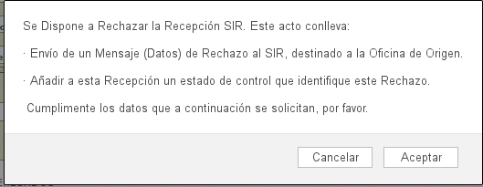 Pantalla aviso rechazo