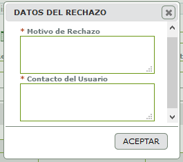 Pantalla motivo rechazo