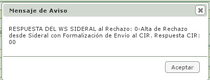 Pantalla mensaje rechazo