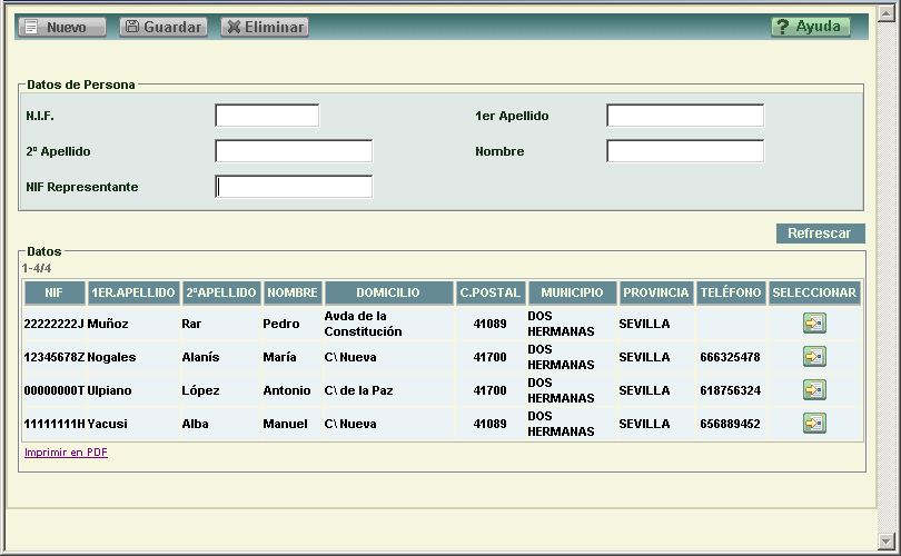 Pantalla de búsqueda